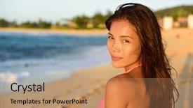  Presentation with horse racing portrait - Colorful presentation theme enhanced with mixed race woman on beach backdrop and a  colored foreground