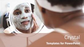  Presentation with self care - Presentation design enhanced with mixed-race-woman-spending-time background and a coral colored foreground