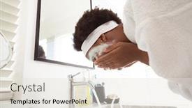  Presentation with self care - Audience pleasing presentation design consisting of mixed-race-woman-spending-time backdrop and a sky blue colored foreground