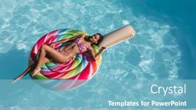  Presentation with swimming pool - Slide deck with mixed-race-woman-sunbathing background and a light blue colored foreground