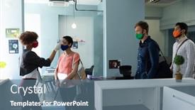  Presentation with waiting line - Slide deck having mixed-race-woman-wearing-face background and a ocean colored foreground