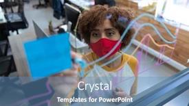  Presentation with hygiene - Colorful slide set enhanced with mixed-race-woman-wearing-face backdrop and a teal colored foreground