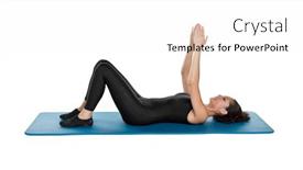  Presentation with pilates - Presentation theme enhanced with mixed race woman in her forties pilates training on the mat isolated on white background and a white colored foreground