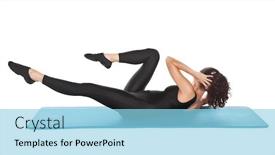  Presentation with pilates - Slide deck enhanced with mixed race woman in her forties pilates training on the mat isolated on white background and a light blue colored foreground