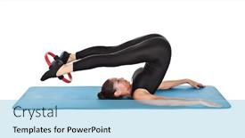  Presentation with pilates - Amazing PPT theme having mixed race woman in her forties pilates training on the mat with a circle isolated on white backdrop and a light blue colored foreground