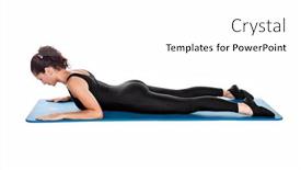  Presentation with pilates - Presentation theme consisting of mixed race woman in her forties pilates training on the mat isolated on white background and a white colored foreground