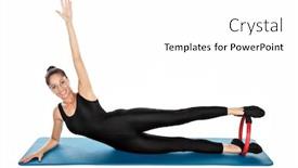  Presentation with pilates - Slide deck enhanced with mixed race woman in her forties pilates training on the mat with a circle isolated on white background and a white colored foreground