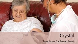  Presentation with nurse baby - Beautiful PPT theme featuring measuring senior patient's blood backdrop and a coral colored foreground