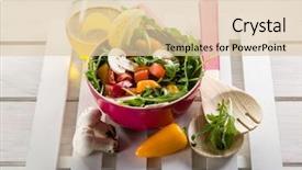  Presentation with capsicum - Slide set with mixed salad with arugula mushroom and capsicum background and a lemonade colored foreground