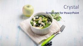  Presentation with salad - Slide set having mixed-salad-with-feta-apple background and a sky blue colored foreground
