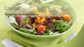  Presentation with maize - PPT theme featuring mixed salad with slice grapes carrot arugula maize and green salad background and a soft green colored foreground