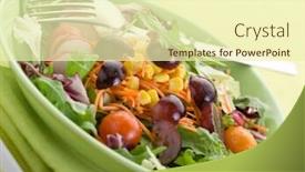  Presentation with maize - Audience pleasing PPT theme consisting of mixed salad with slice grapes carrot arugula maize and green salad backdrop and a soft green colored foreground