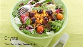  Presentation with maize - Presentation design consisting of mixed salad with slice grapes carrot arugula maize and green salad background and a yellow colored foreground