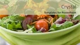  Presentation with maize - Audience pleasing PPT theme consisting of mixed salad with slice grapes carrot arugula maize and green salad backdrop and a soft green colored foreground