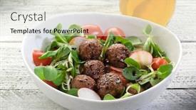  Presentation with sprout - Slide set having mixed salad with vegetarian meatballs background and a lemonade colored foreground