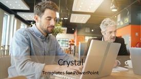  Presentation with team work - PPT theme featuring mixed sales team preparing pitch background and a  colored foreground