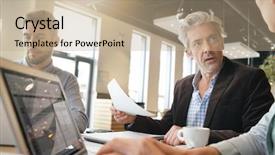  Presentation with sales - PPT theme having mixed sales team preparing pitch background and a coral colored foreground