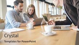  Presentation with team leader - Slide deck enhanced with mixed sales team working background and a lemonade colored foreground