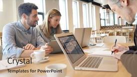  Presentation with team leader - Beautiful slide deck featuring mixed sales team working backdrop and a  colored foreground