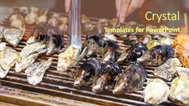  Presentation with grill - Theme with mixed-seafood-barbecue-on-grill background and a coral colored foreground