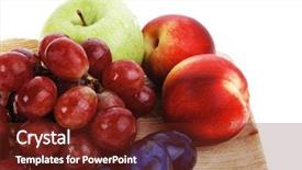  Presentation with grape - Presentation consisting of mixed set of fresh raw ripe fruits apple peach grape and plum on light wooden plate isolated over white background background and a tawny brown colored foreground