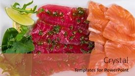  Presentation with tuna fish - Beautiful presentation theme featuring mixed-sliced-fish-salmon backdrop and a red colored foreground