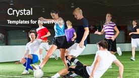  Presentation with football women - Presentation design enhanced with mixed sport team playing background and a wine colored foreground