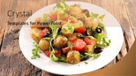  Presentation with salad - PPT theme enhanced with mixed-vegetable-salad-with-potato background and a coral colored foreground