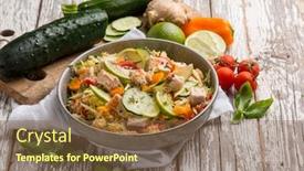  Presentation with couscous - PPT theme featuring mixed-vegetables-couscous-with-chicken background and a tawny brown colored foreground