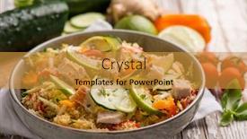  Presentation with couscous - Cool new slide deck with mixed-vegetables-couscous-with-chicken backdrop and a gold colored foreground