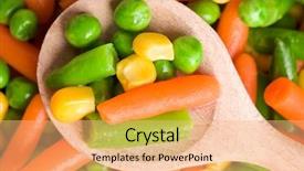 Presentation with spoon - PPT theme enhanced with mixed vegetables on wooden spoon background and a coral colored foreground