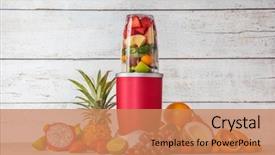 Presentation with fruit drink - Theme featuring mixer with pieces of fruit background and a coral colored foreground