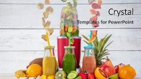  Presentation with fruit drink - Audience pleasing theme consisting of mixer with pieces of fruit backdrop and a light gray colored foreground