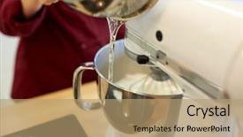  Presentation with cooking chef - Slide set consisting of mixers - cooking food and kitchen appliances background and a coral colored foreground