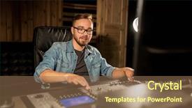  Presentation with recording studio mixing console - Audience pleasing PPT layouts consisting of television engineering - music technology people and equipment backdrop and a  colored foreground