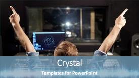  Presentation with recording studio mixing console - Slide set with music technology and people concept background and a teal colored foreground