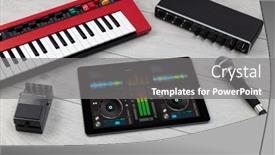  Presentation with electronic music - Beautiful theme featuring mixing-music-on-tablet backdrop and a gray colored foreground