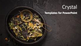  Presentation with organic tea - PPT theme enhanced with mixture-of-teas-dried-organic background and a dark gray colored foreground