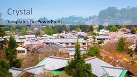  Presentation with hiroshima - Slides having miyajima-hiroshima-japan-townscape background and a light blue colored foreground