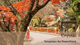  Presentation with fall foliage - Slides enhanced with miyajima-japan-walkways-with-fall background and a coral colored foreground