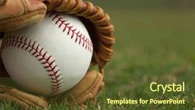  Presentation with mlb baseball - Colorful PPT theme enhanced with mlb - new baseball in a glove backdrop and a tawny brown colored foreground