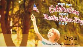  Presentation with martin luther king - Presentation theme having mlk - boy with american flag background and a gold colored foreground