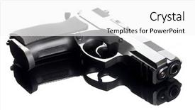  Presentation with gun - Colorful slide set enhanced with mm hand gun on glass backdrop and a white colored foreground