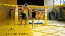  Presentation with mma - Amazing slide deck having mma-fighter-makes-high-kick backdrop and a gold colored foreground