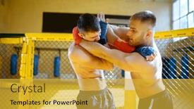  Presentation with mma - Audience pleasing PPT layouts consisting of mma-fighter-performs-painful-hold backdrop and a yellow colored foreground