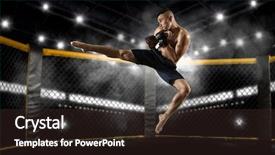  Presentation with knee - Beautiful PPT layouts featuring mma male fighter jumping backdrop and a wine colored foreground