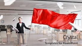  Presentation with waving flag black - Audience pleasing presentation theme consisting of mna waving red flag backdrop and a mint green colored foreground