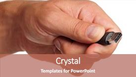  Presentation with flash - Cool new theme with mobile accessories - man hand with flash drive backdrop and a coral colored foreground