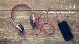  Presentation with old books on a wooden - Amazing presentation theme having mobile accessories - smartphone with headphones on old backdrop and a coral colored foreground