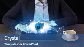  Presentation with cloud - Cool new presentation with mobile app security - business woman working on tablet backdrop and a ocean colored foreground